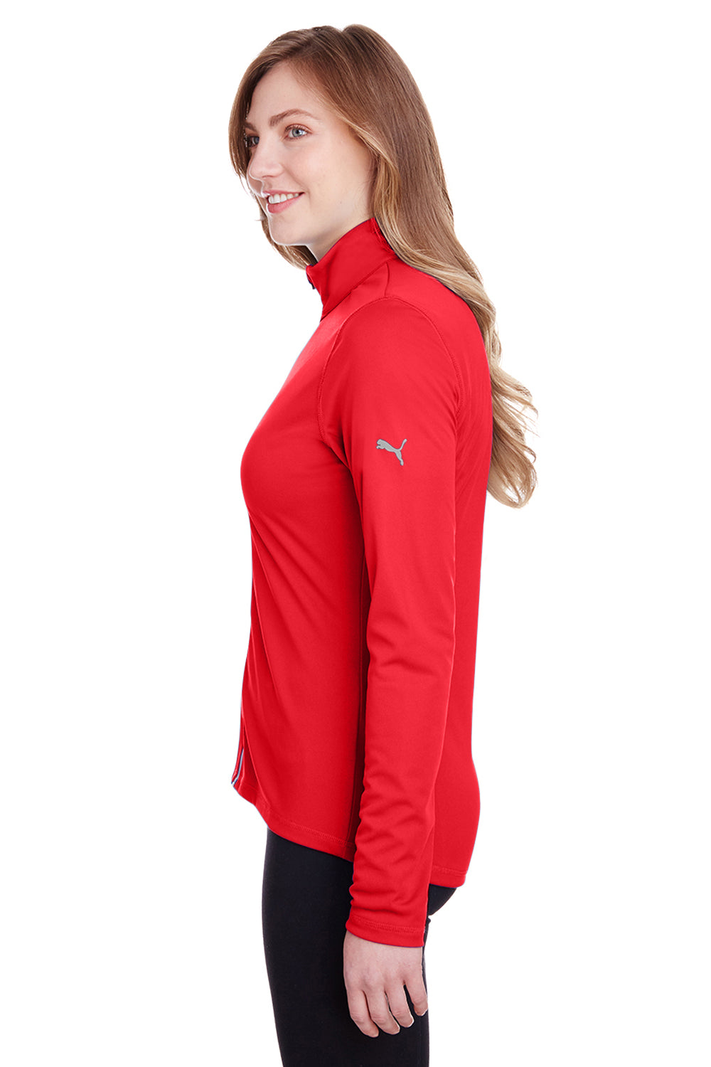 Puma 596803 Womens Icon Performance Moisture Wicking Full Zip Sweatshirt High Risk Red Model Side
