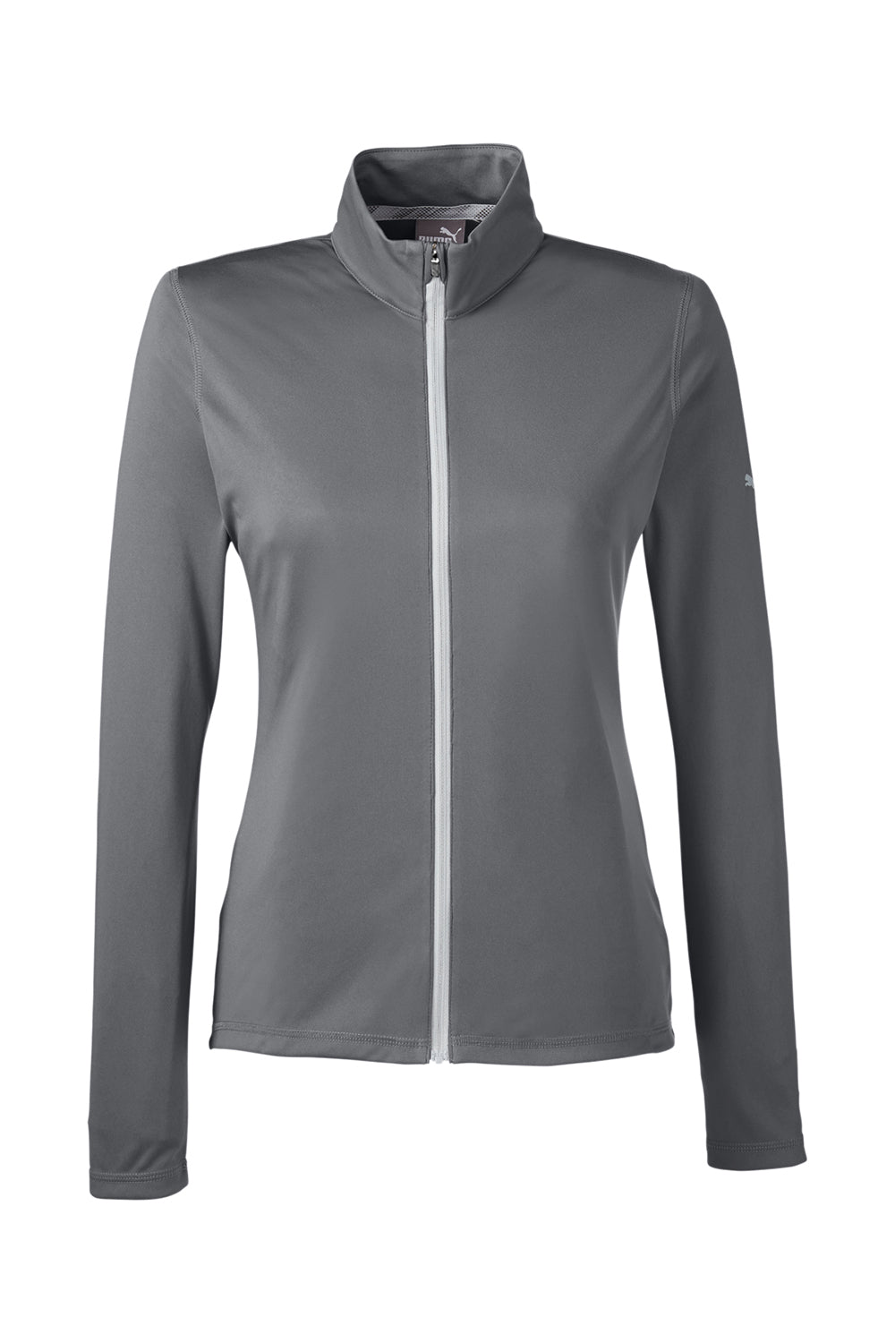 Puma 596803 Womens Icon Performance Moisture Wicking Full Zip Sweatshirt Quiet Shade Grey Flat Front