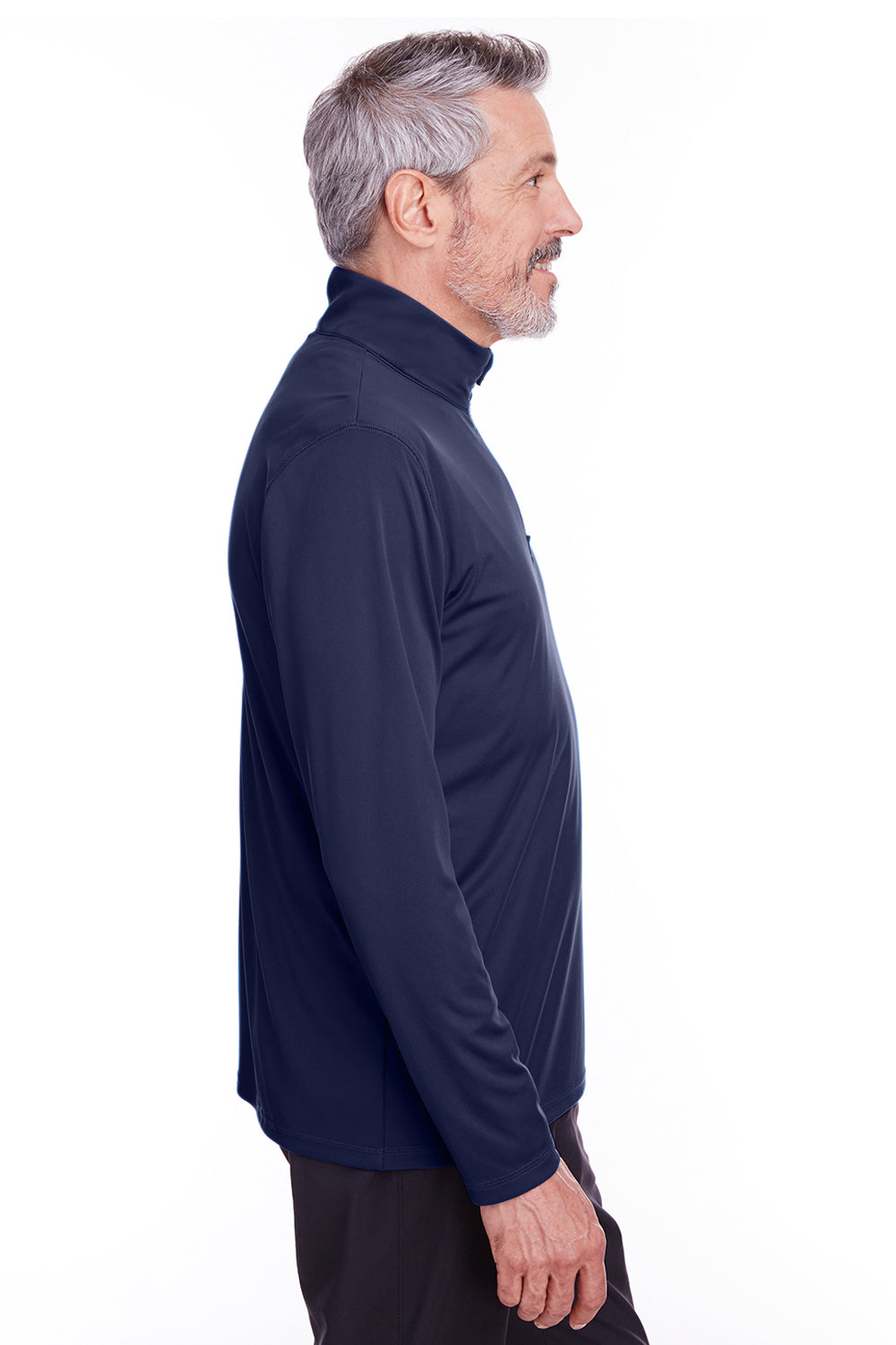 Puma 596807 Mens Icon Performance Moisture Wicking 1/4 Zip Sweatshirt Peacoat Blue Model Side