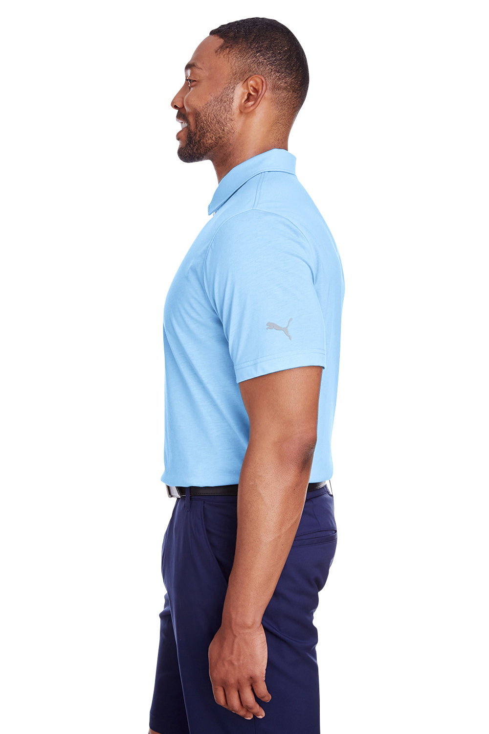 Puma 596920 Mens Fusion Performance Moisture Wicking Short Sleeve Polo Shirt Blue Bell Model Side