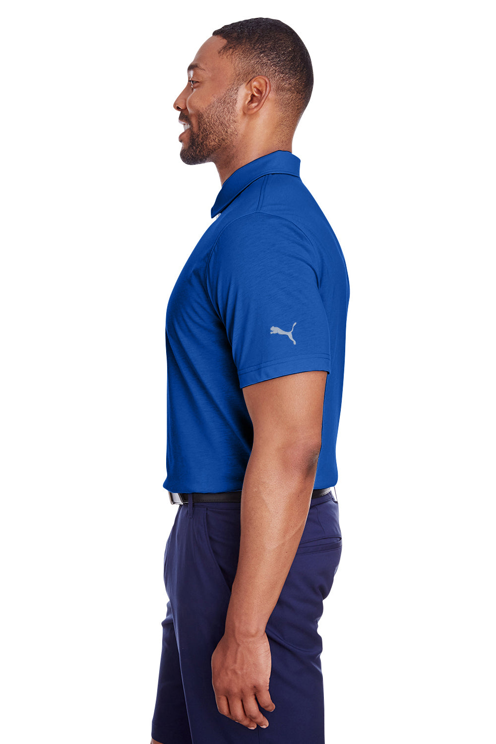 Puma 596920 Mens Fusion Performance Moisture Wicking Short Sleeve Polo Shirt Surf The Web Blue Model Side