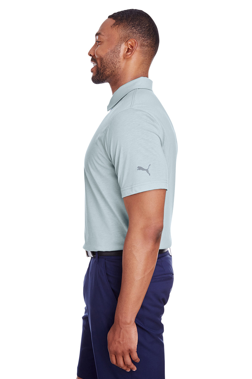 Puma 596920 Mens Fusion Performance Moisture Wicking Short Sleeve Polo Shirt Quarry Grey Model Side