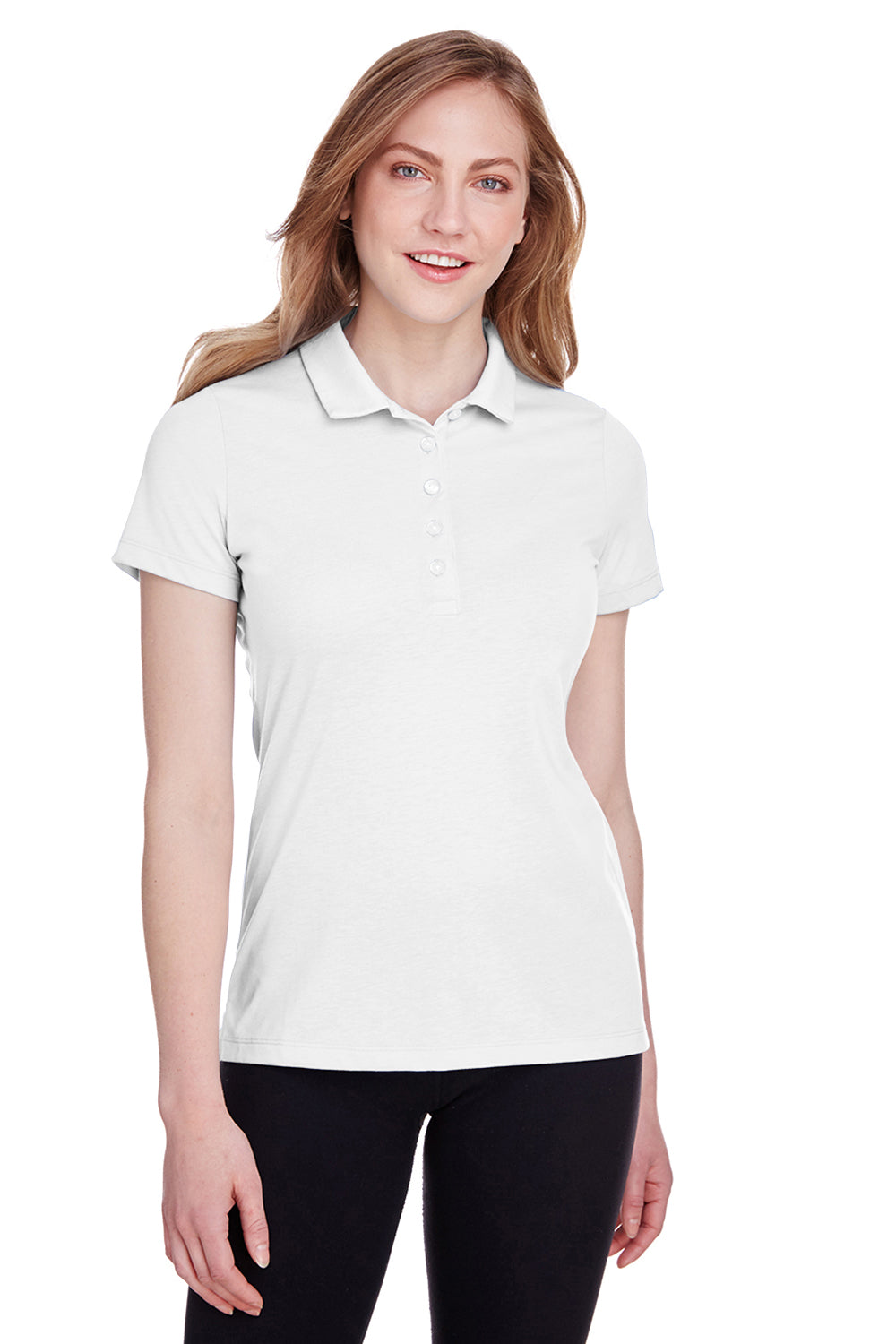 Puma 596921 Womens Fusion Performance Moisture Wicking Short Sleeve Polo Shirt Bright White Model Front