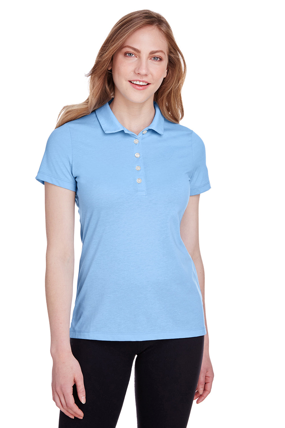 Puma 596921 Womens Fusion Performance Moisture Wicking Short Sleeve Polo Shirt Blue Bell Model Front