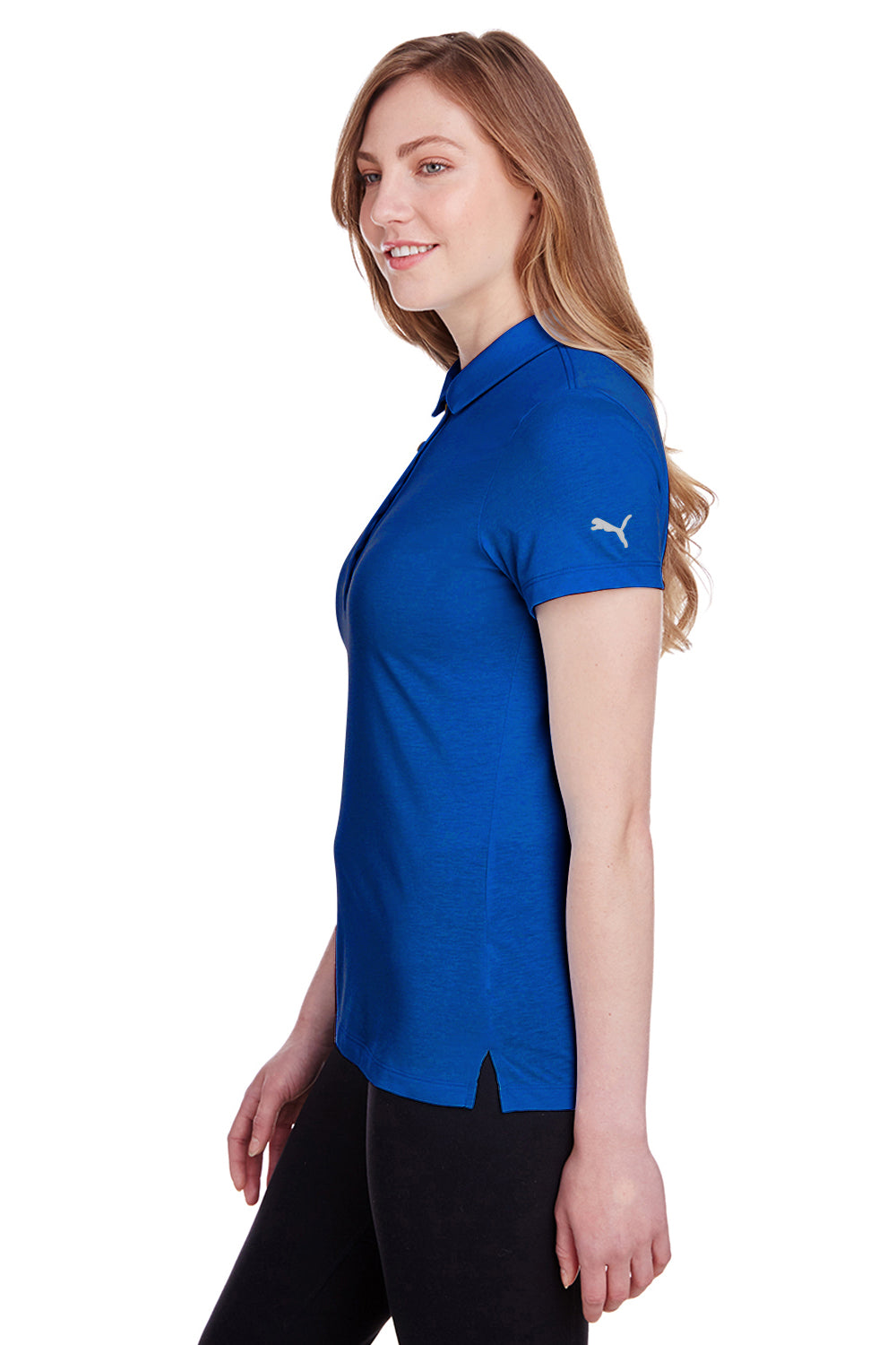 Puma 596921 Womens Fusion Performance Moisture Wicking Short Sleeve Polo Shirt Surf The Web Blue Model Side