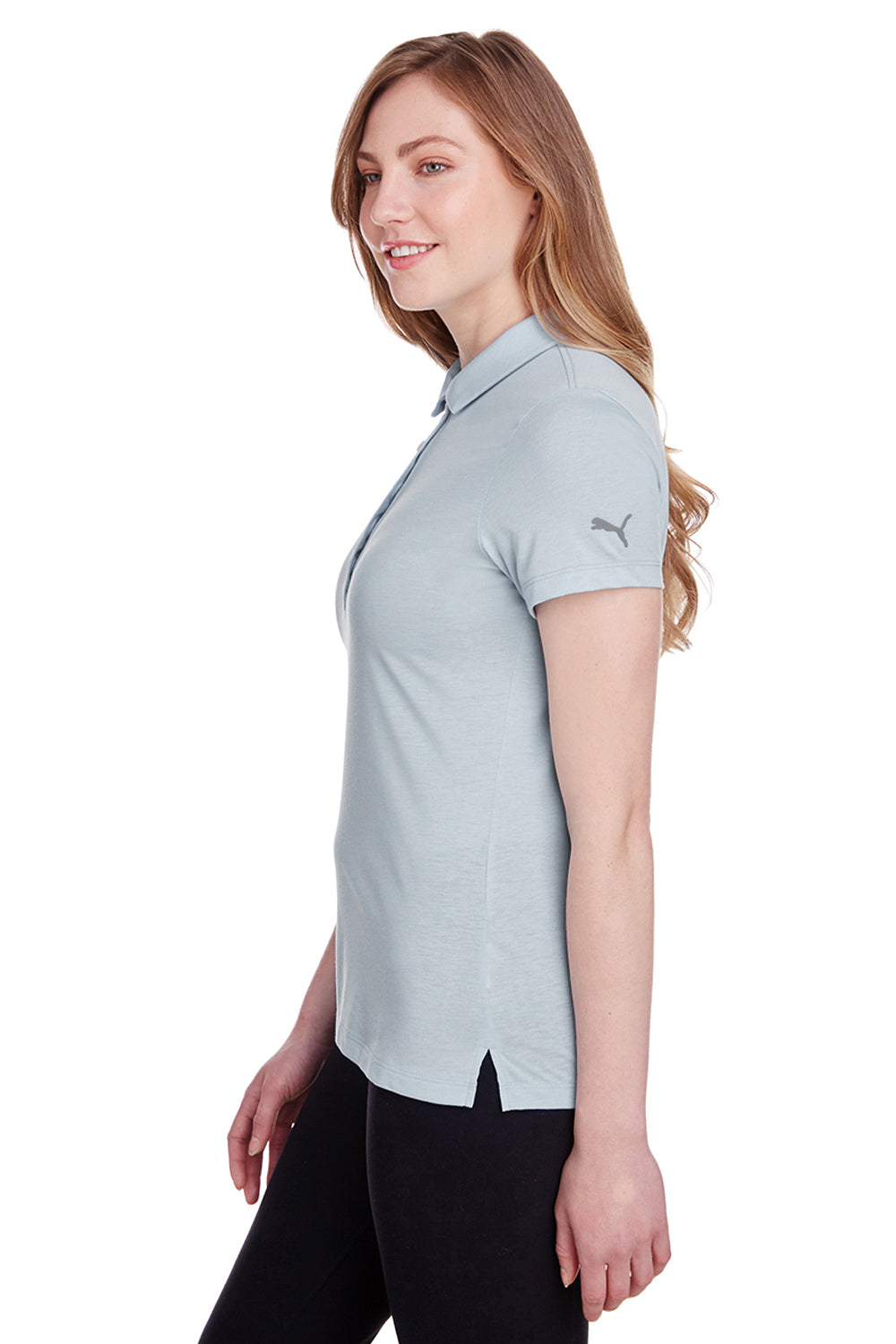 Puma 596921 Womens Fusion Performance Moisture Wicking Short Sleeve Polo Shirt Quarry Grey Model Side