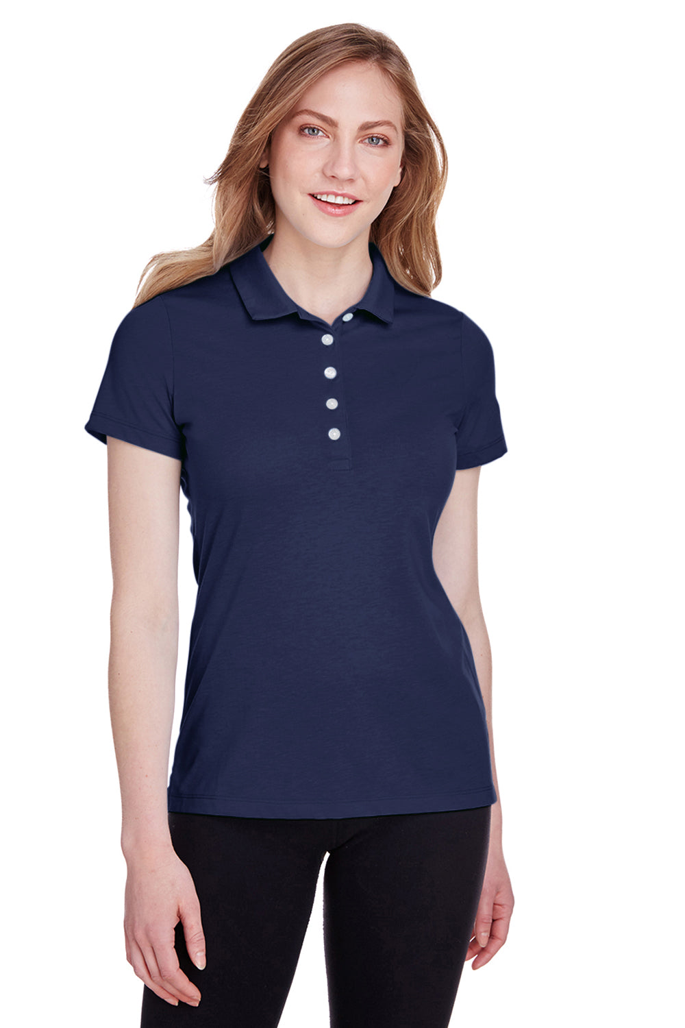 Puma 596921 Womens Fusion Performance Moisture Wicking Short Sleeve Polo Shirt Peacoat Blue Model Front