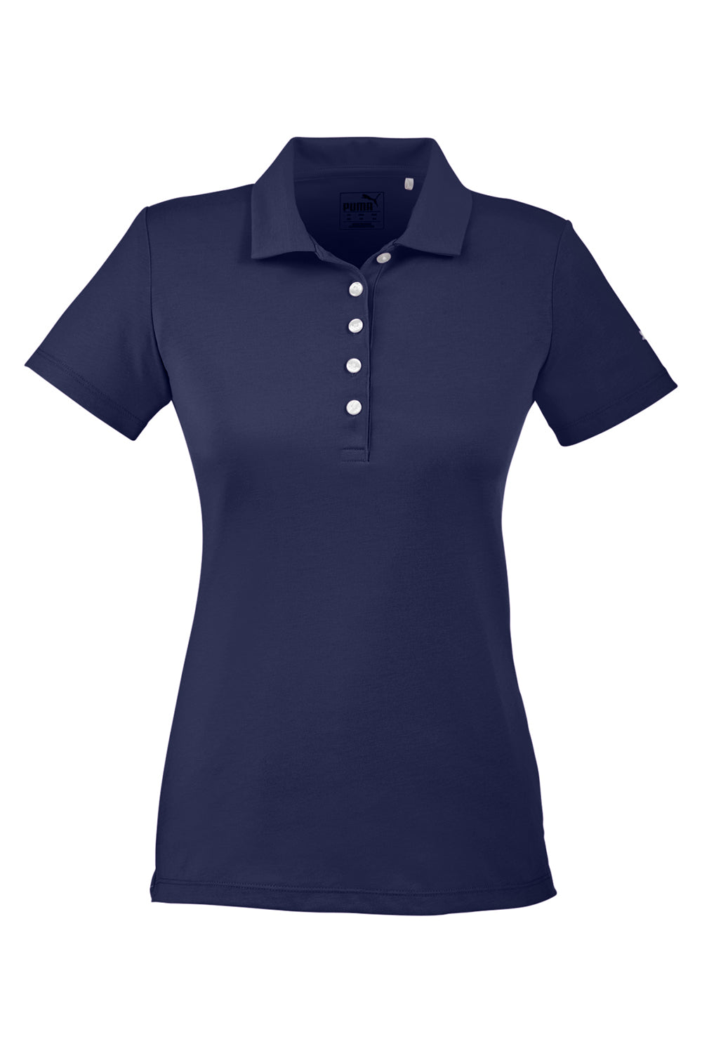 Puma 596921 Womens Fusion Performance Moisture Wicking Short Sleeve Polo Shirt Peacoat Blue Flat Front