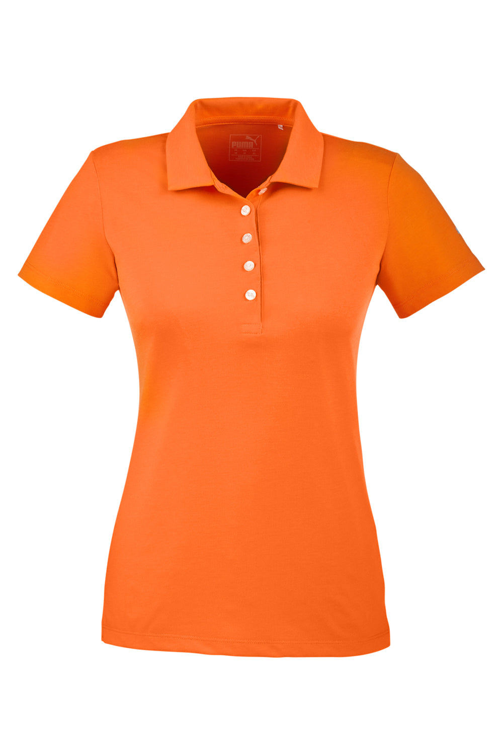Puma 596921 Womens Fusion Performance Moisture Wicking Short Sleeve Polo Shirt Vibrant Orange Flat Front
