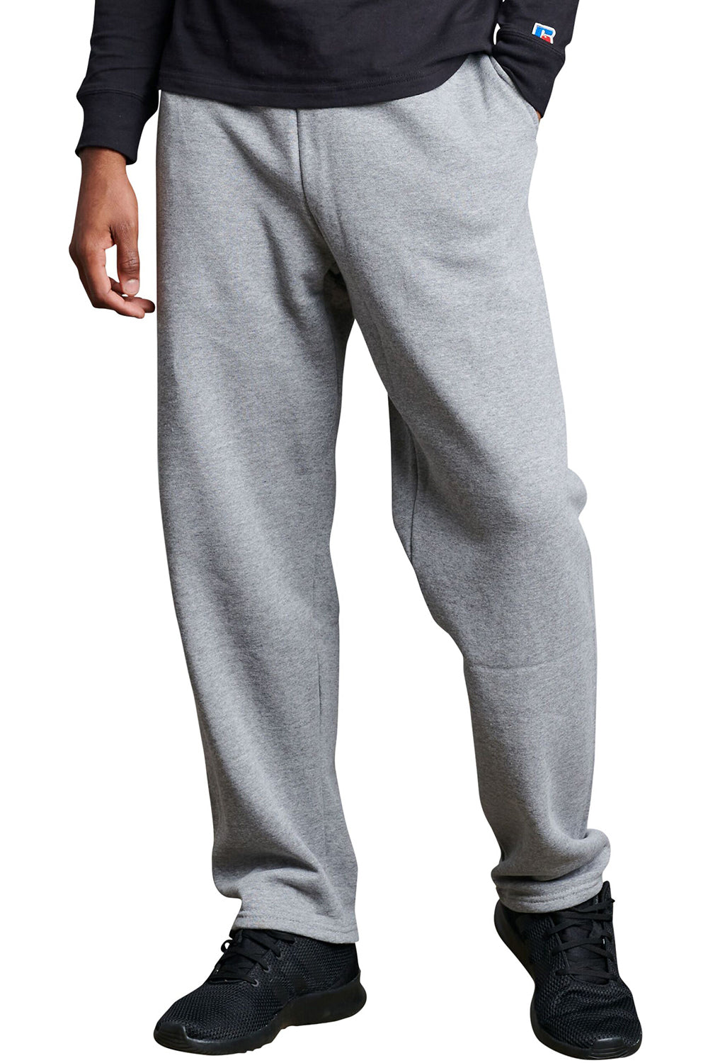 Russell Athletic 596HBM Mens Dri Power Moisture Wicking Open Bottom Sweatpants w/ Pockets Oxford Grey Model Front