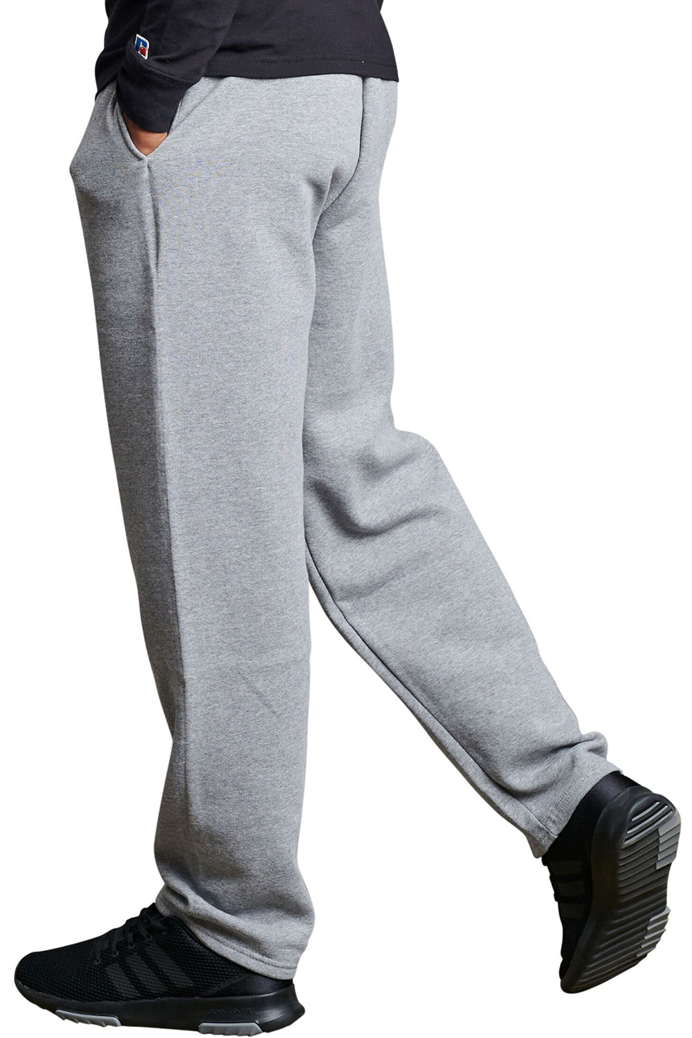 Russell Athletic 596HBM Mens Dri Power Moisture Wicking Open Bottom Sweatpants w/ Pockets Oxford Grey Model Back