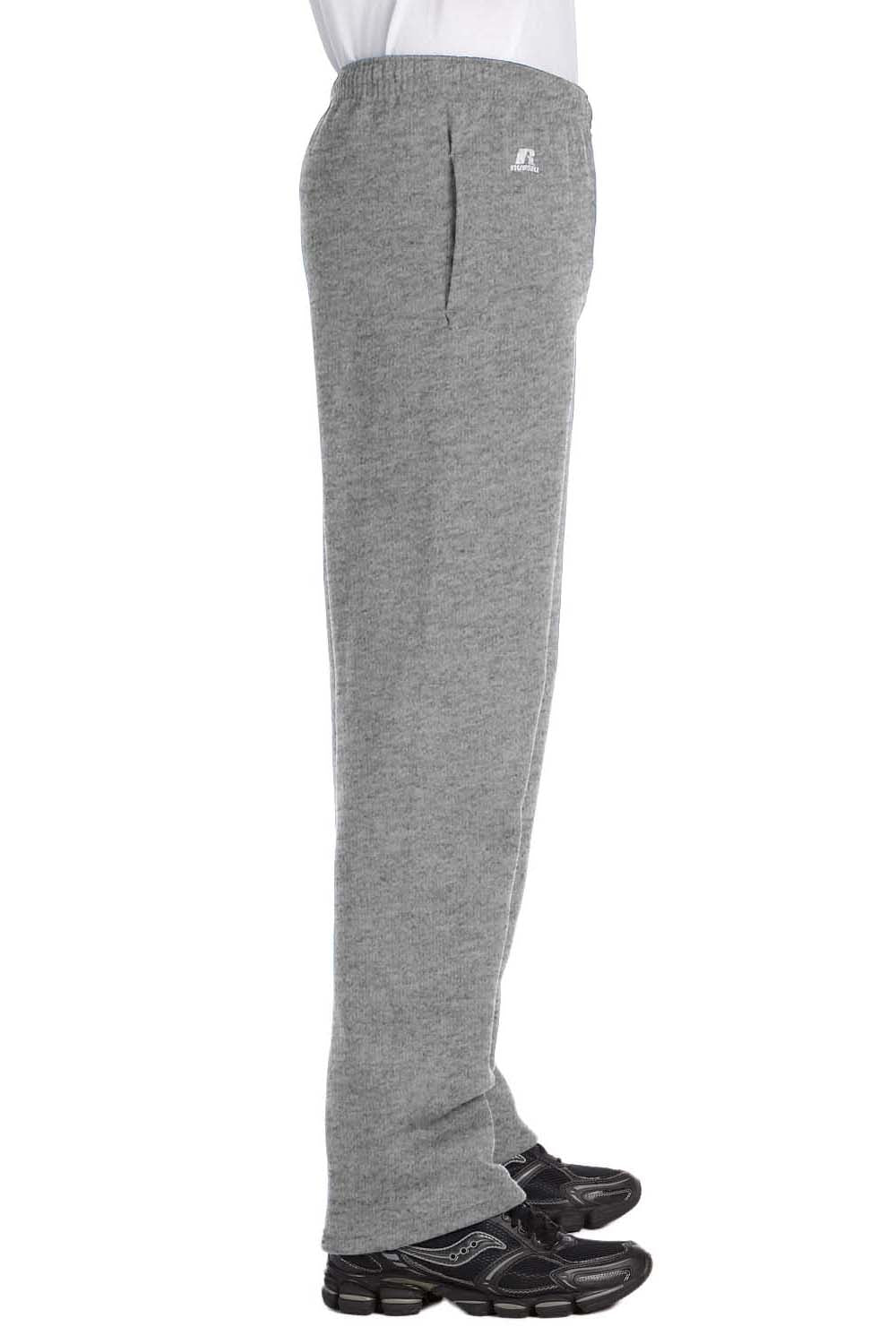 Russell Athletic 596HBM Mens Dri Power Moisture Wicking Open Bottom Sweatpants w/ Pockets Oxford Grey Model Side