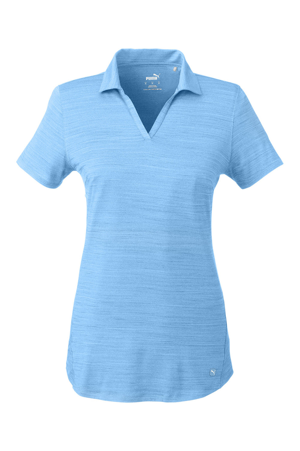 Puma 597695 Womens Cloudspun Free Moisture Wicking Short Sleeve Polo Shirt Heather Placid Blue Flat Front