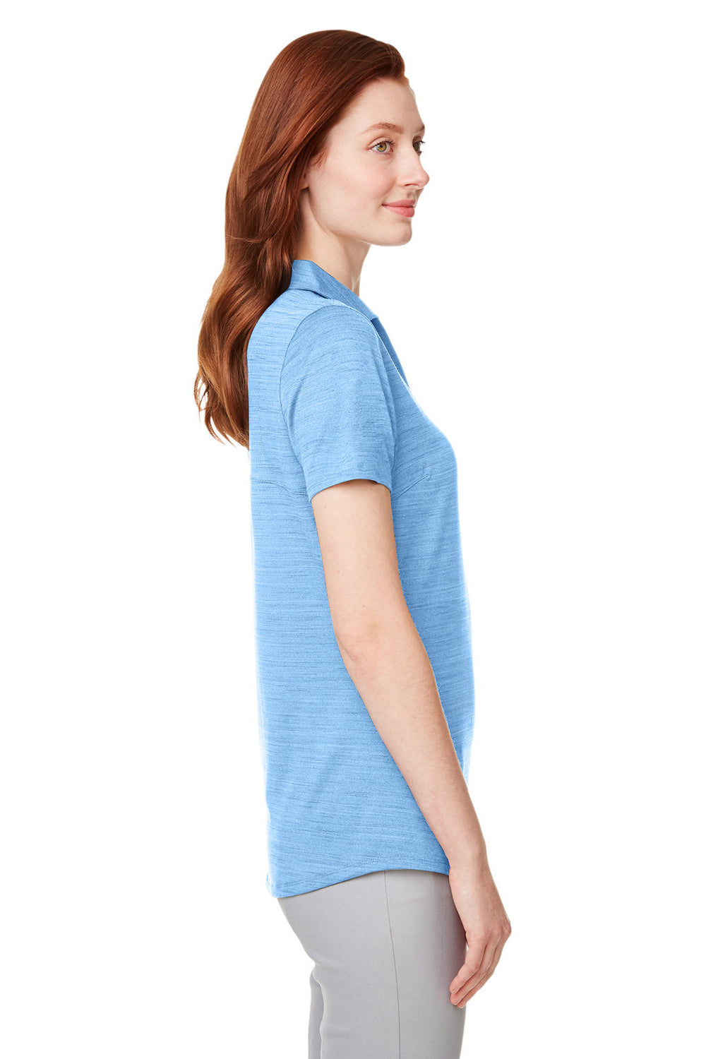 Puma 597695 Womens Cloudspun Free Moisture Wicking Short Sleeve Polo Shirt Heather Placid Blue Model Side
