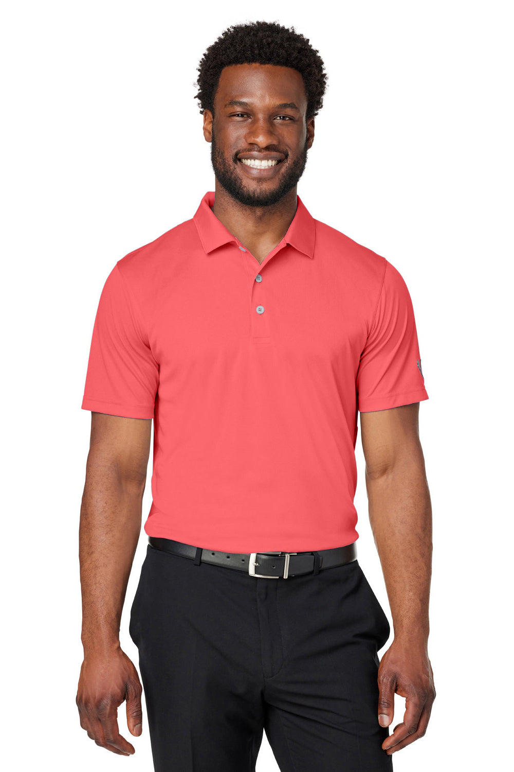 Puma 599120 Mens Gamer Moisture Wicking Short Sleeve Polo Shirt Hot Coral Model Front
