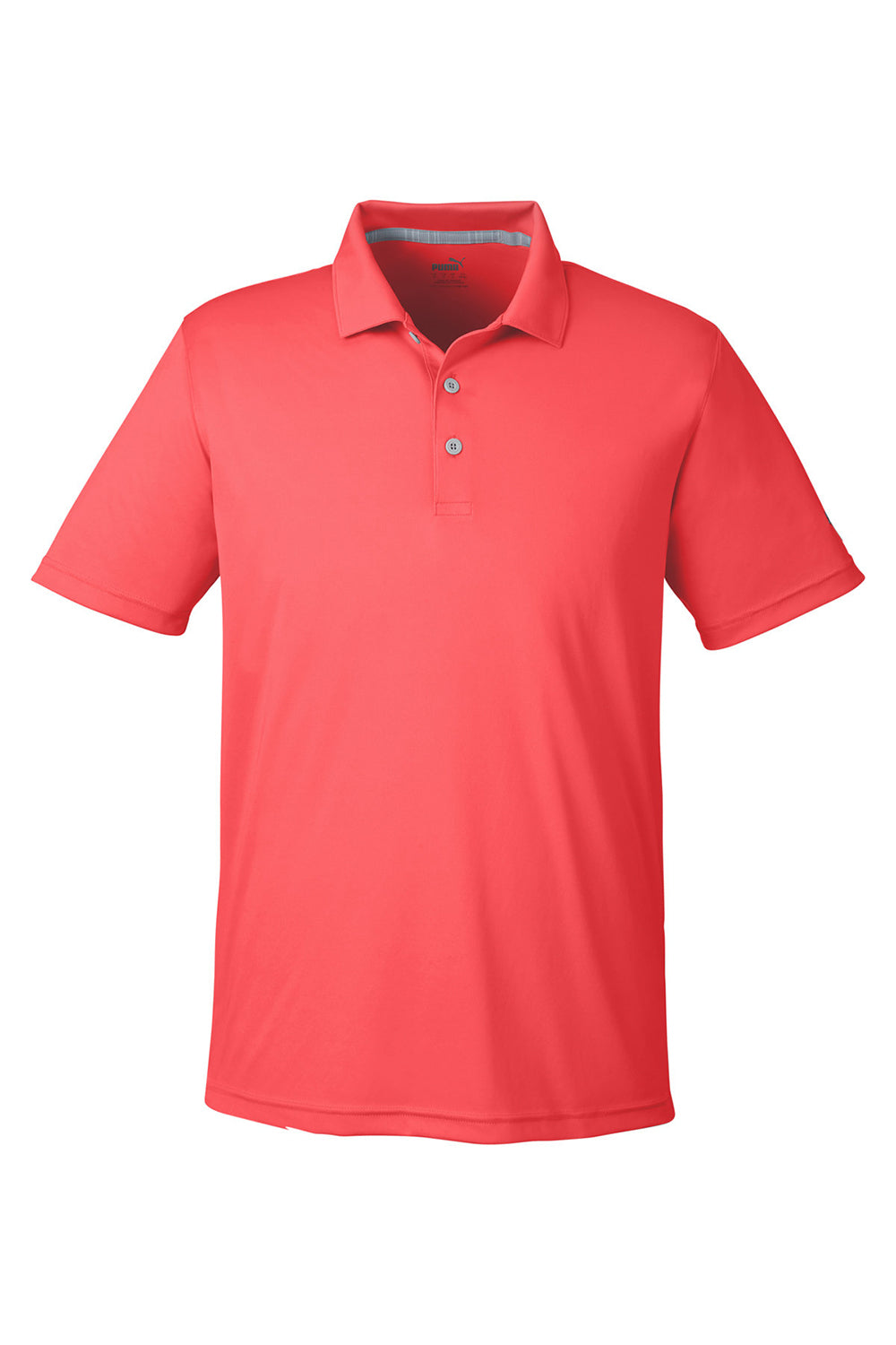 Puma 599120 Mens Gamer Moisture Wicking Short Sleeve Polo Shirt Hot Coral Flat Front