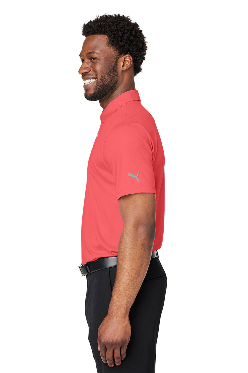Puma 599120 Mens Gamer Moisture Wicking Short Sleeve Polo Shirt Hot Coral Model Side
