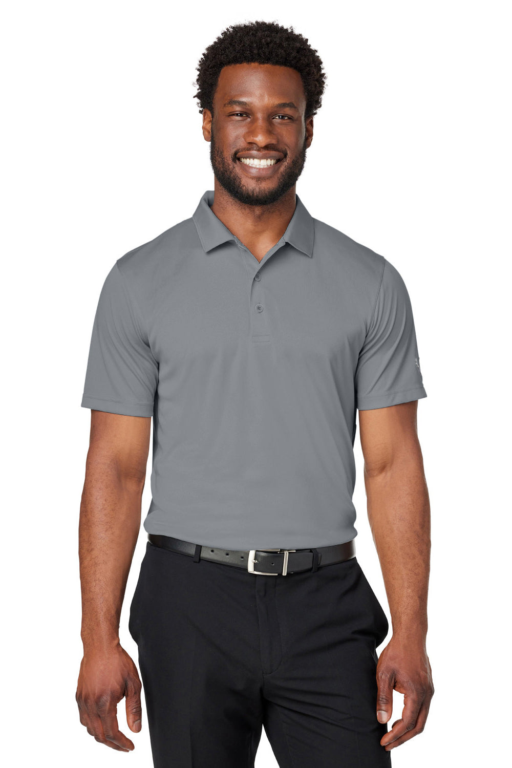 Puma 599120 Mens Gamer Moisture Wicking Short Sleeve Polo Shirt Quiet Shade Grey Model Front