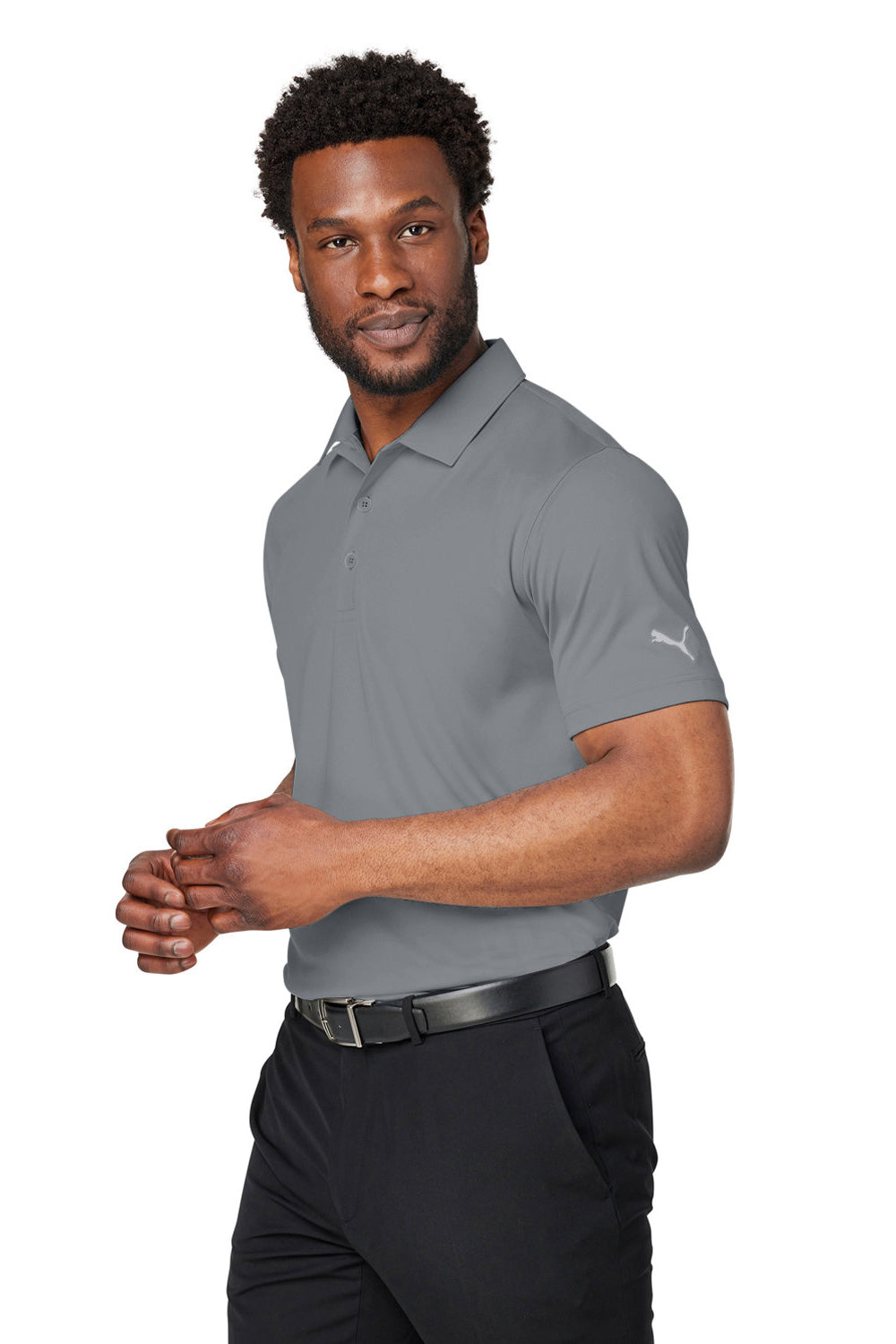 Puma 599120 Mens Gamer Moisture Wicking Short Sleeve Polo Shirt Quiet Shade Grey Model 3q