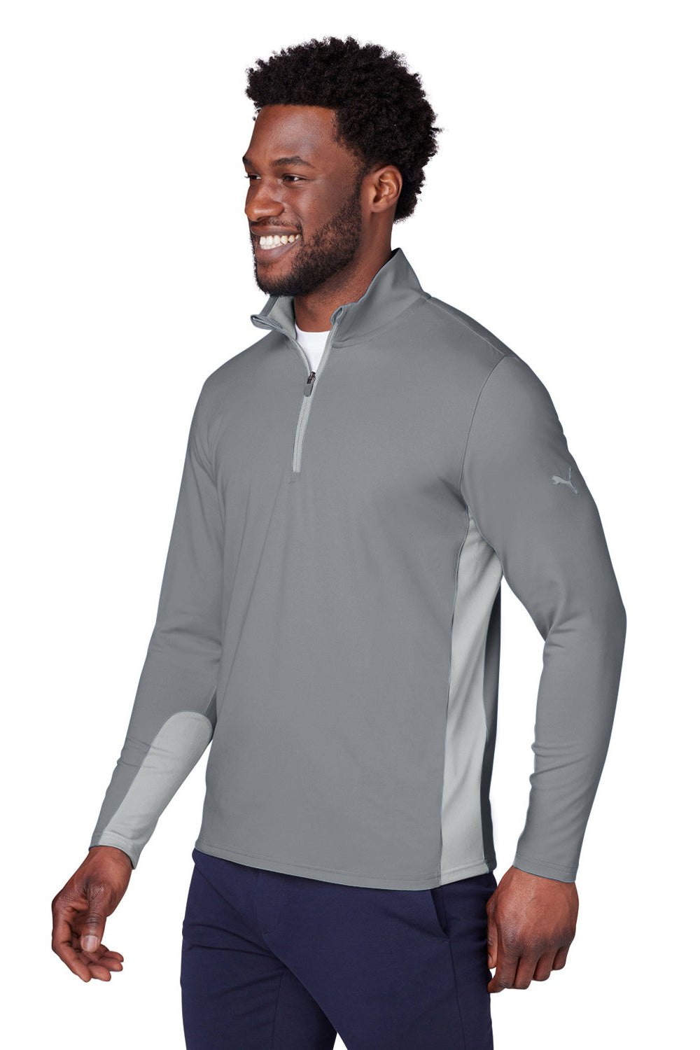 Puma 599127 Mens Gamer Moisture Wicking 1/4 Zip Sweatshirt Quiet Shade Grey Model 3q