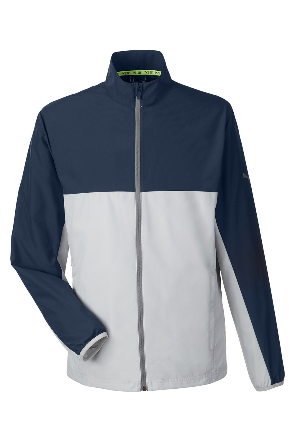 Puma 599128 Mens 1st Mile Moisture Wicking Full Zip Wind Jacket Navy Blue/High Rise Grey Flat Front