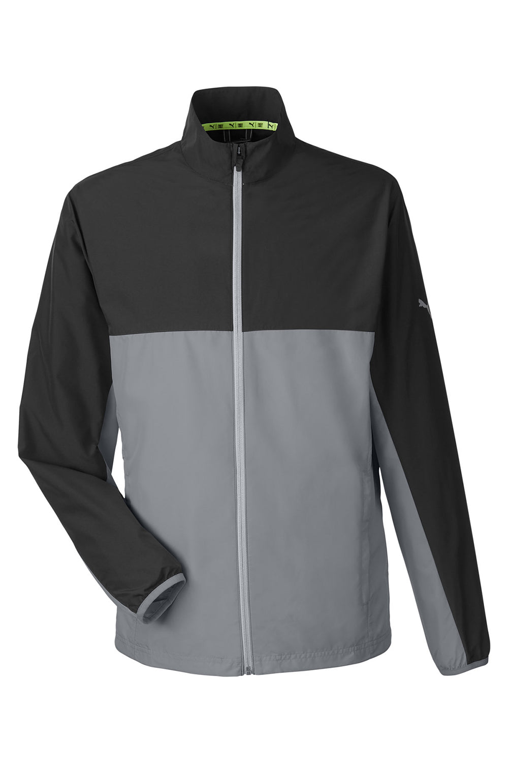 Puma 599128 Mens 1st Mile Moisture Wicking Full Zip Wind Jacket Black/Quiet Shade Grey Flat Front