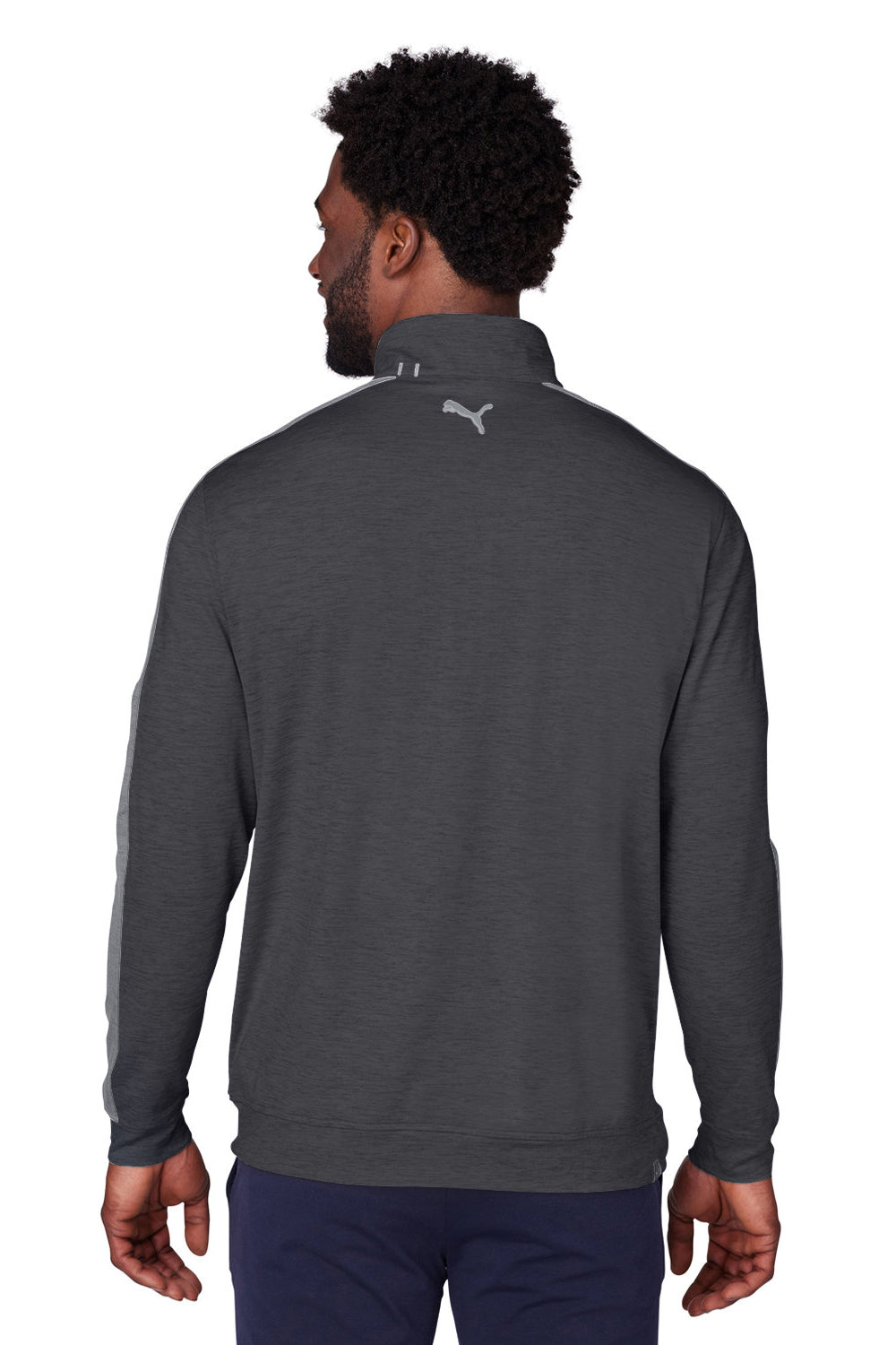 Puma 599129 Mens Cloudspun Moisture Wicking 1/4 Zip Sweatshirt Heather Black/Quiet Shade Grey Model Back