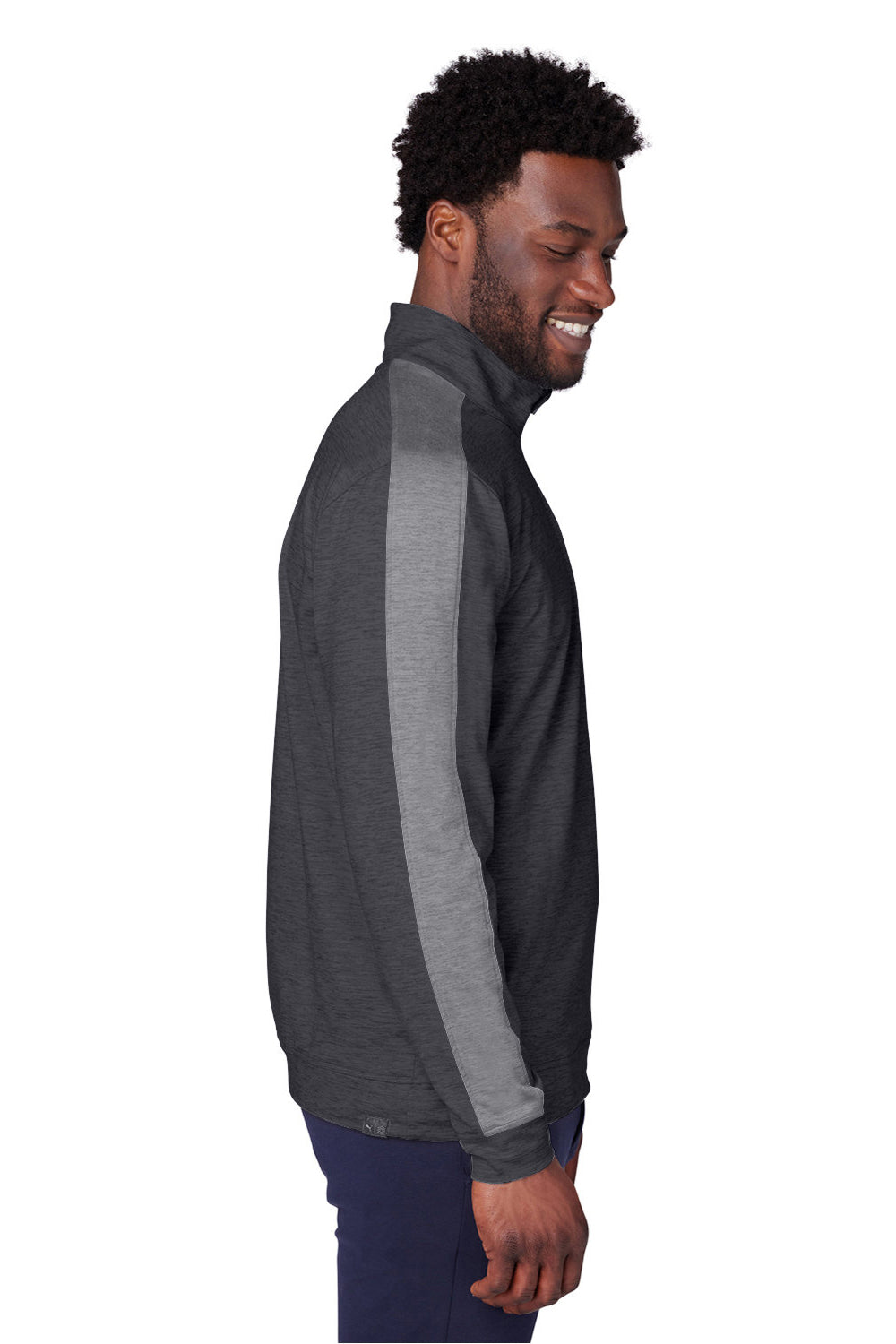 Puma 599129 Mens Cloudspun Moisture Wicking 1/4 Zip Sweatshirt Heather Black/Quiet Shade Grey Model Side