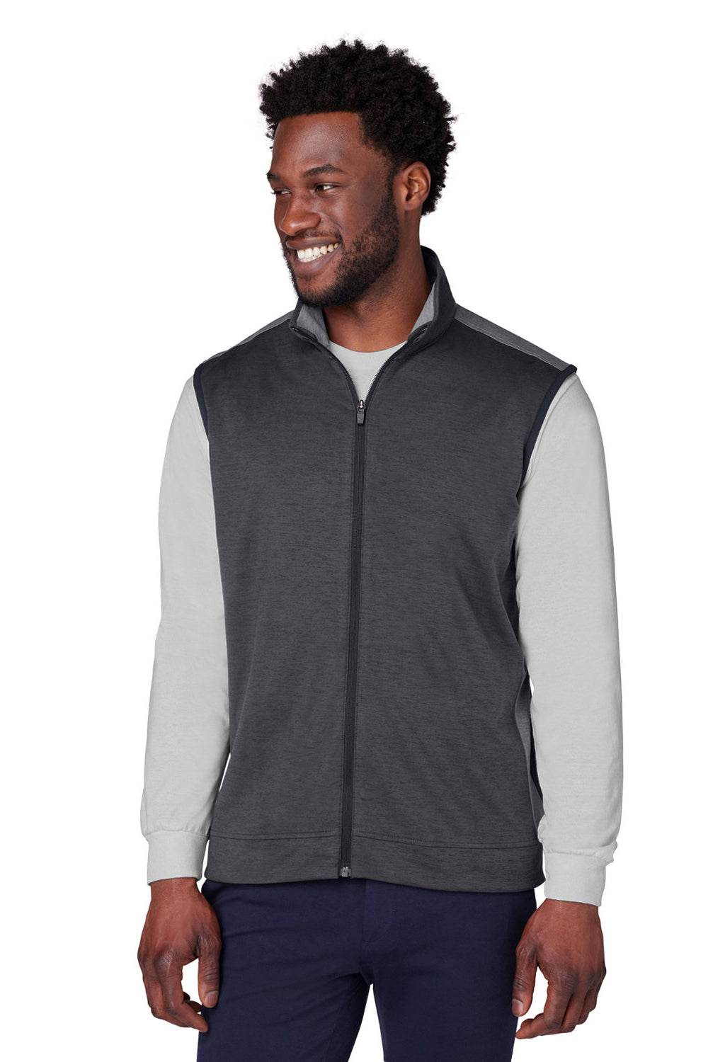 Puma 599130 Mens Cloudspun T7 Moisture Wicking Full Zip Vest Heather Black/Quiet Shade Grey Model Front