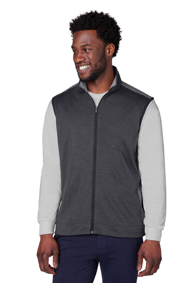 Puma 599130 Mens Cloudspun T7 Moisture Wicking Full Zip Vest Heather Black/Quiet Shade Grey Model Front