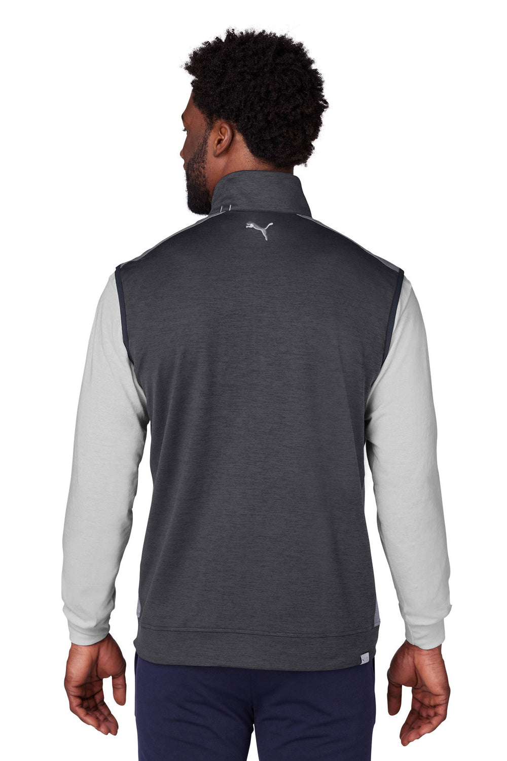 Puma 599130 Mens Cloudspun T7 Moisture Wicking Full Zip Vest Heather Black/Quiet Shade Grey Model Back