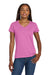 Gildan 5V00L Womens Short Sleeve V-Neck T-Shirt Azalea Pink Model Front