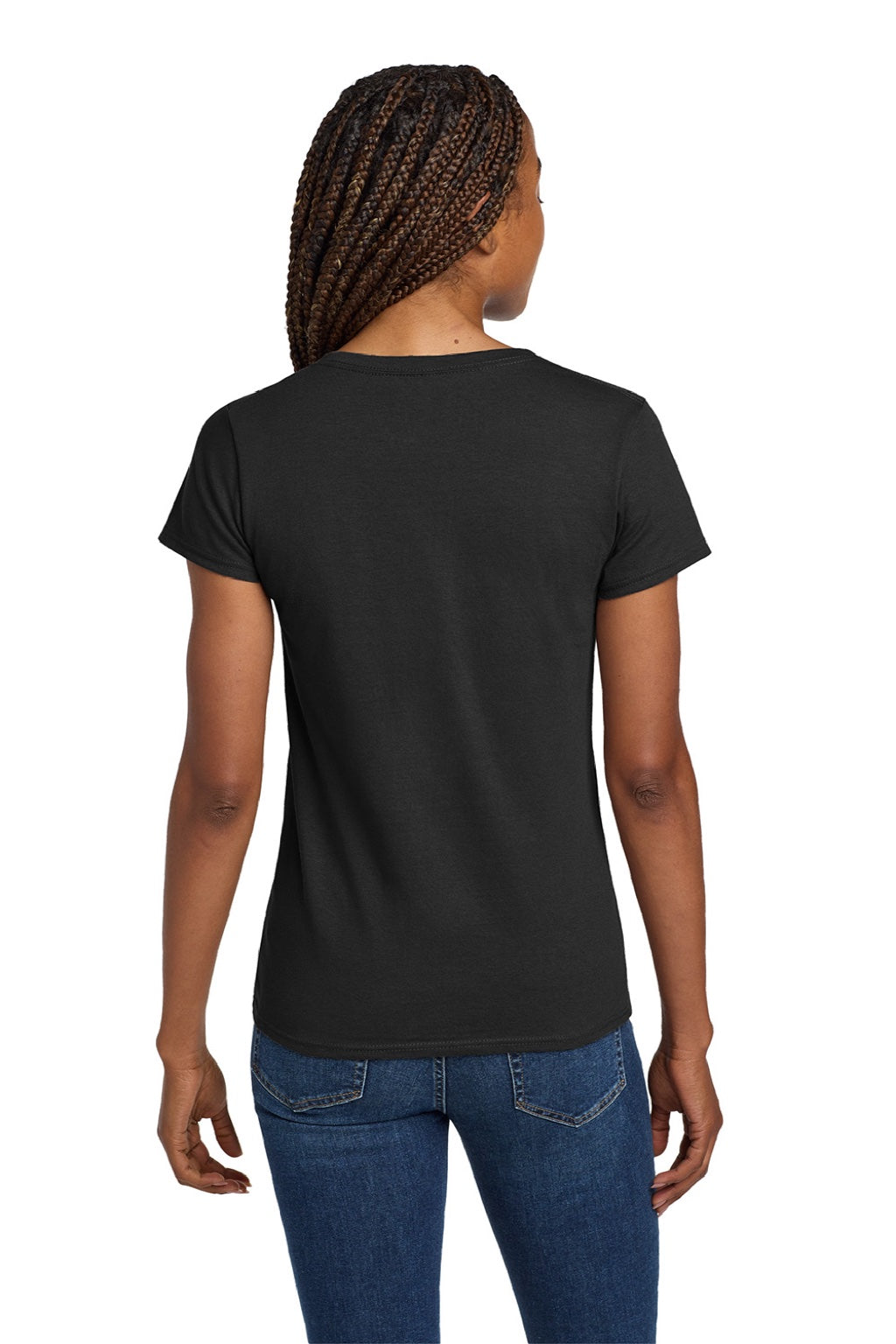 Gildan 5V00L Womens Short Sleeve V-Neck T-Shirt Black Model Back