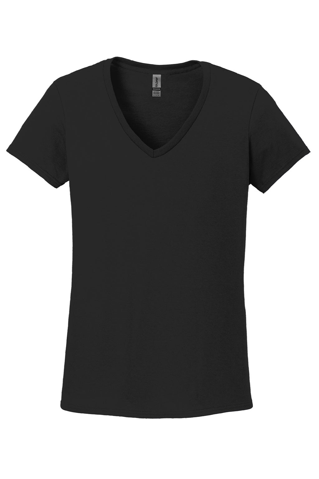 Gildan 5V00L Womens Short Sleeve V-Neck T-Shirt Black Flat Front