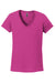 Gildan 5V00L Womens Short Sleeve V-Neck T-Shirt Heliconia Pink Flat Front