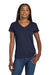 Gildan 5V00L Womens Short Sleeve V-Neck T-Shirt Navy Blue Model Front