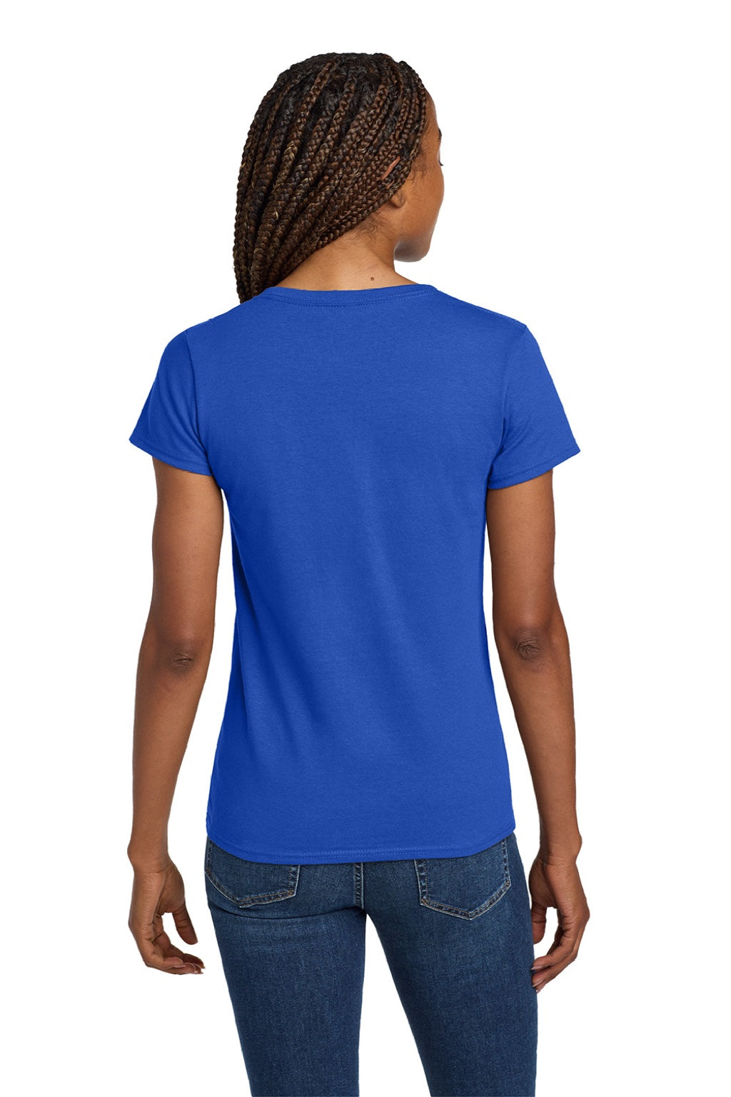 Gildan 5V00L Womens Short Sleeve V-Neck T-Shirt Royal Blue Model Back