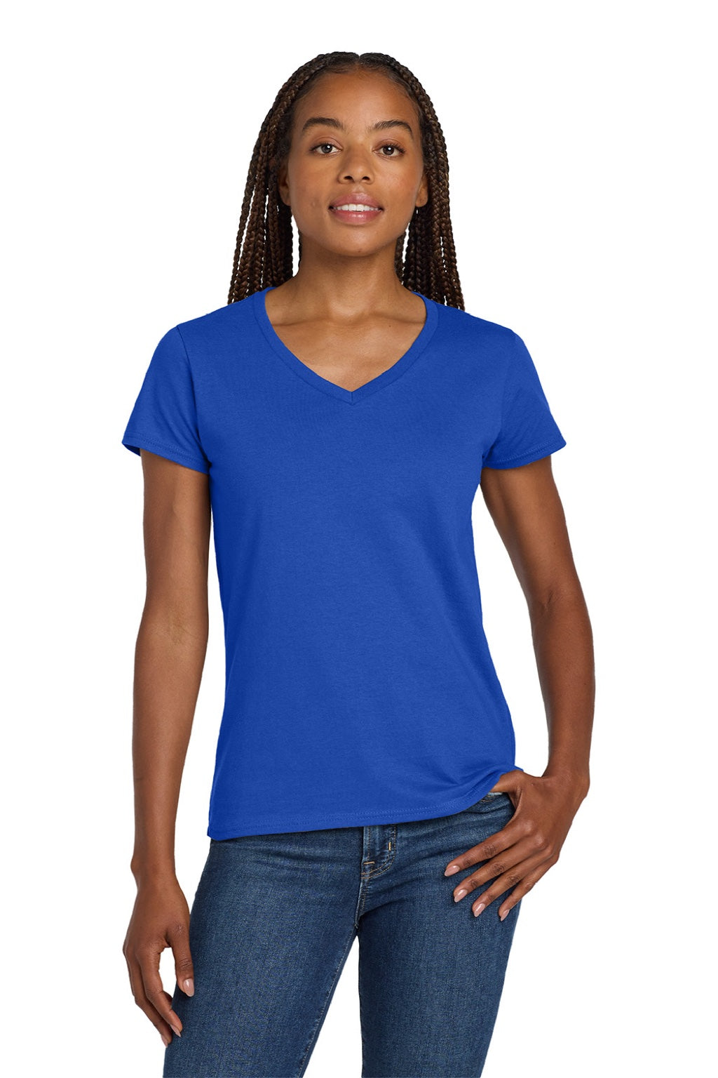 Gildan 5V00L Womens Short Sleeve V-Neck T-Shirt Royal Blue Model Front