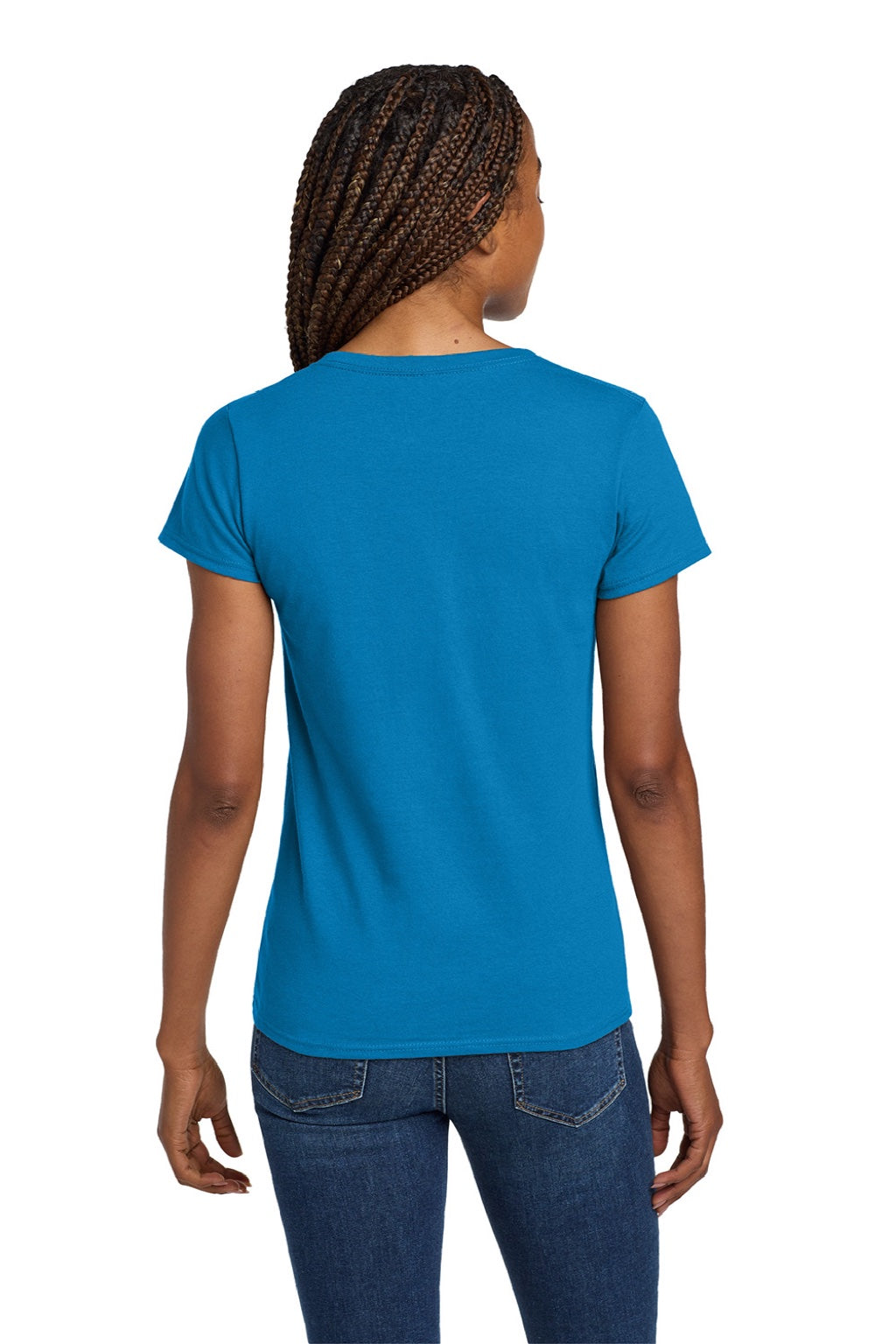 Gildan 5V00L Womens Short Sleeve V-Neck T-Shirt Sapphire Blue Model Back
