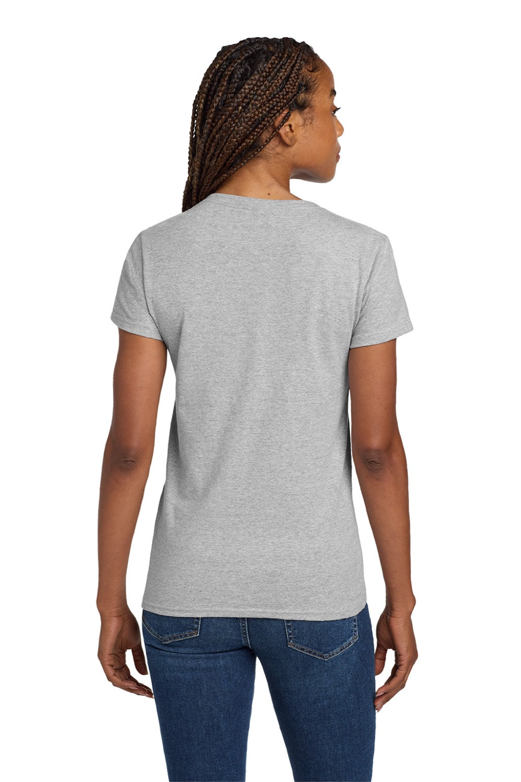 Gildan 5V00L Womens Short Sleeve V-Neck T-Shirt Sport Grey Model Back