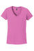 Gildan 5V00L Womens Short Sleeve V-Neck T-Shirt Azalea Pink Flat Front