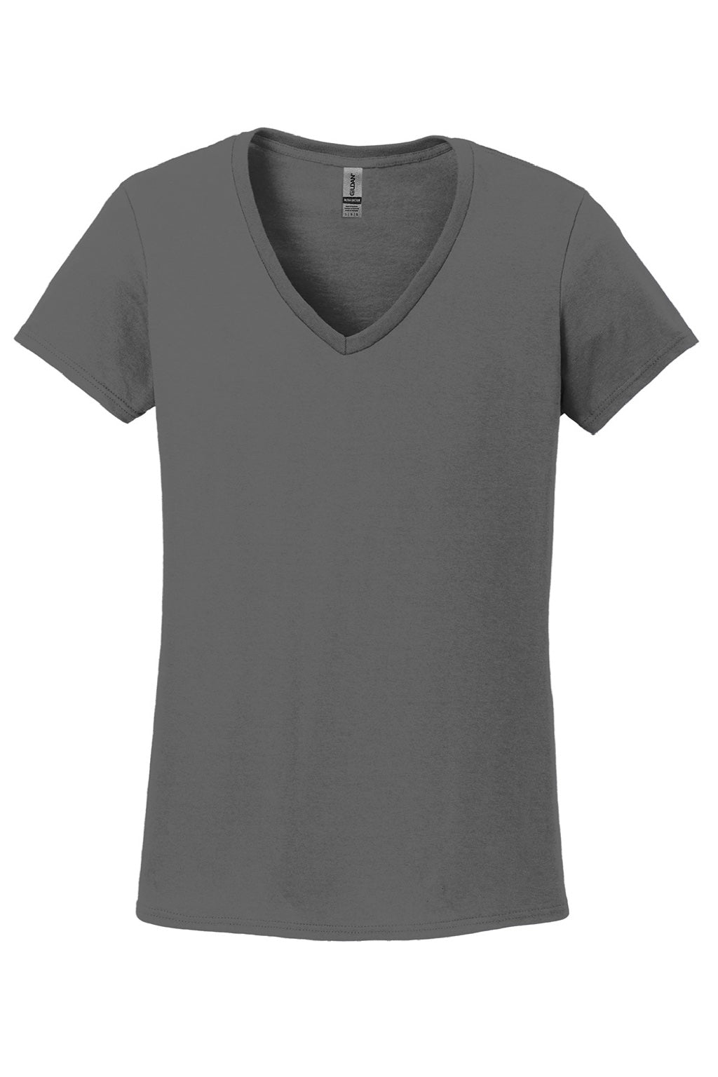 Gildan 5V00L Womens Short Sleeve V-Neck T-Shirt Charcoal Grey Flat Front