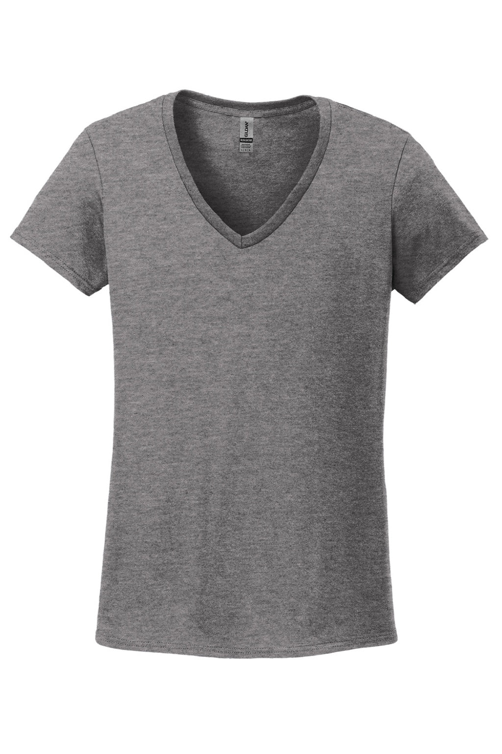 Gildan 5V00L Womens Short Sleeve V-Neck T-Shirt Heather Graphite Grey Flat Front
