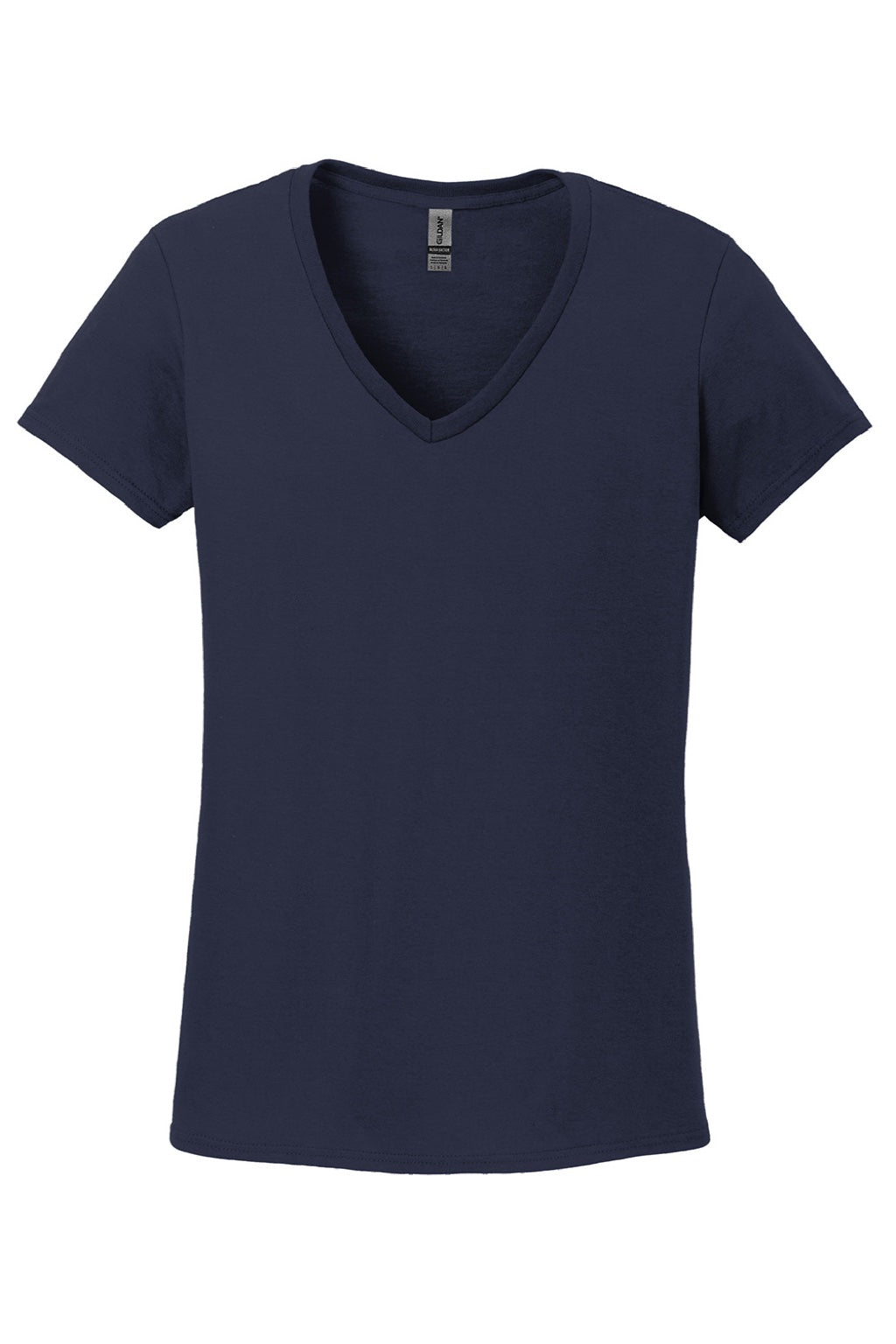 Gildan 5V00L Womens Short Sleeve V-Neck T-Shirt Navy Blue Flat Front