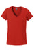 Gildan 5V00L Womens Short Sleeve V-Neck T-Shirt Red Flat Front