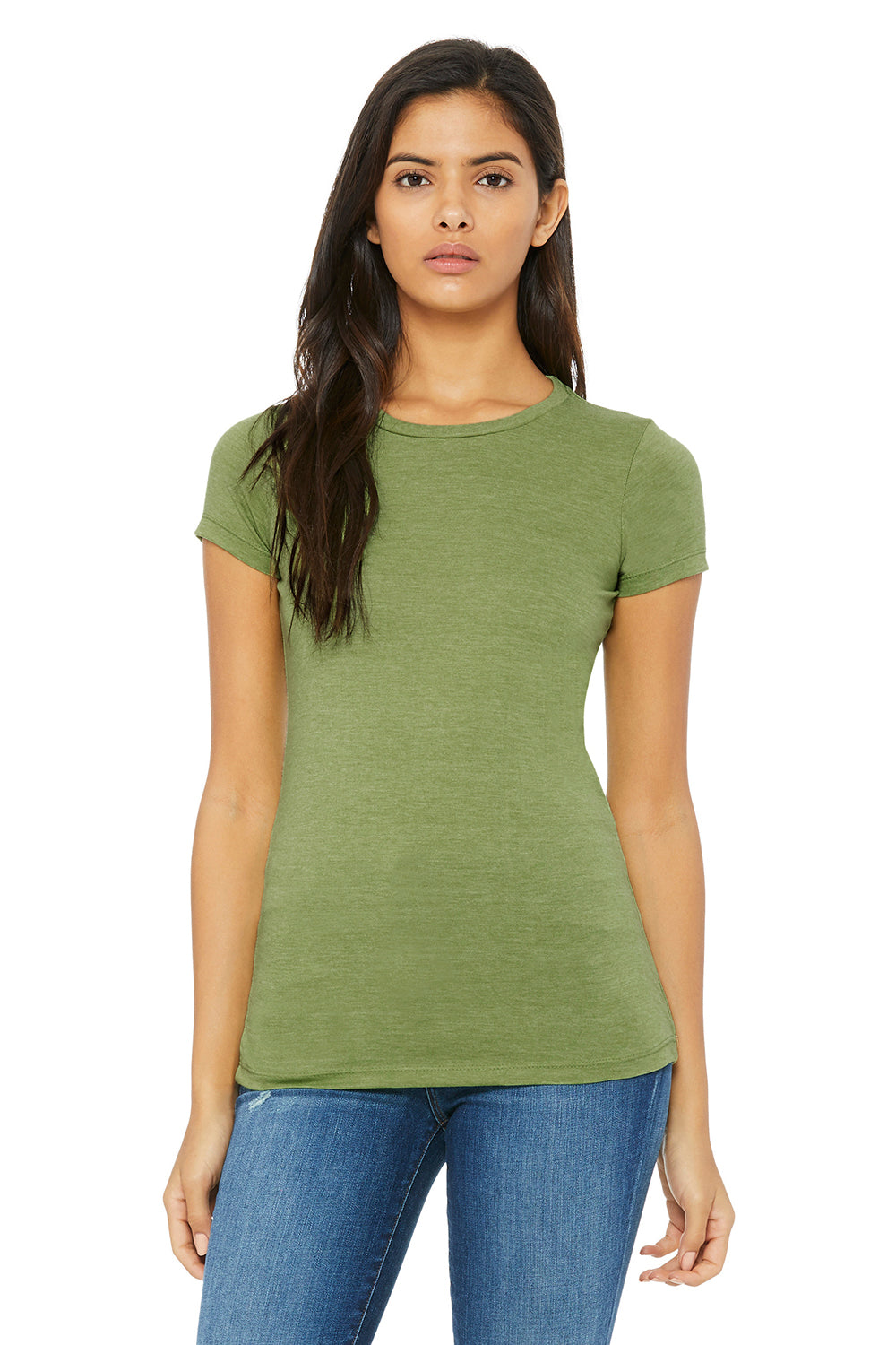 Bella + Canvas BC6004/6004 Womens The Favorite Short Sleeve Crewneck T-Shirt Heather Green Model Front