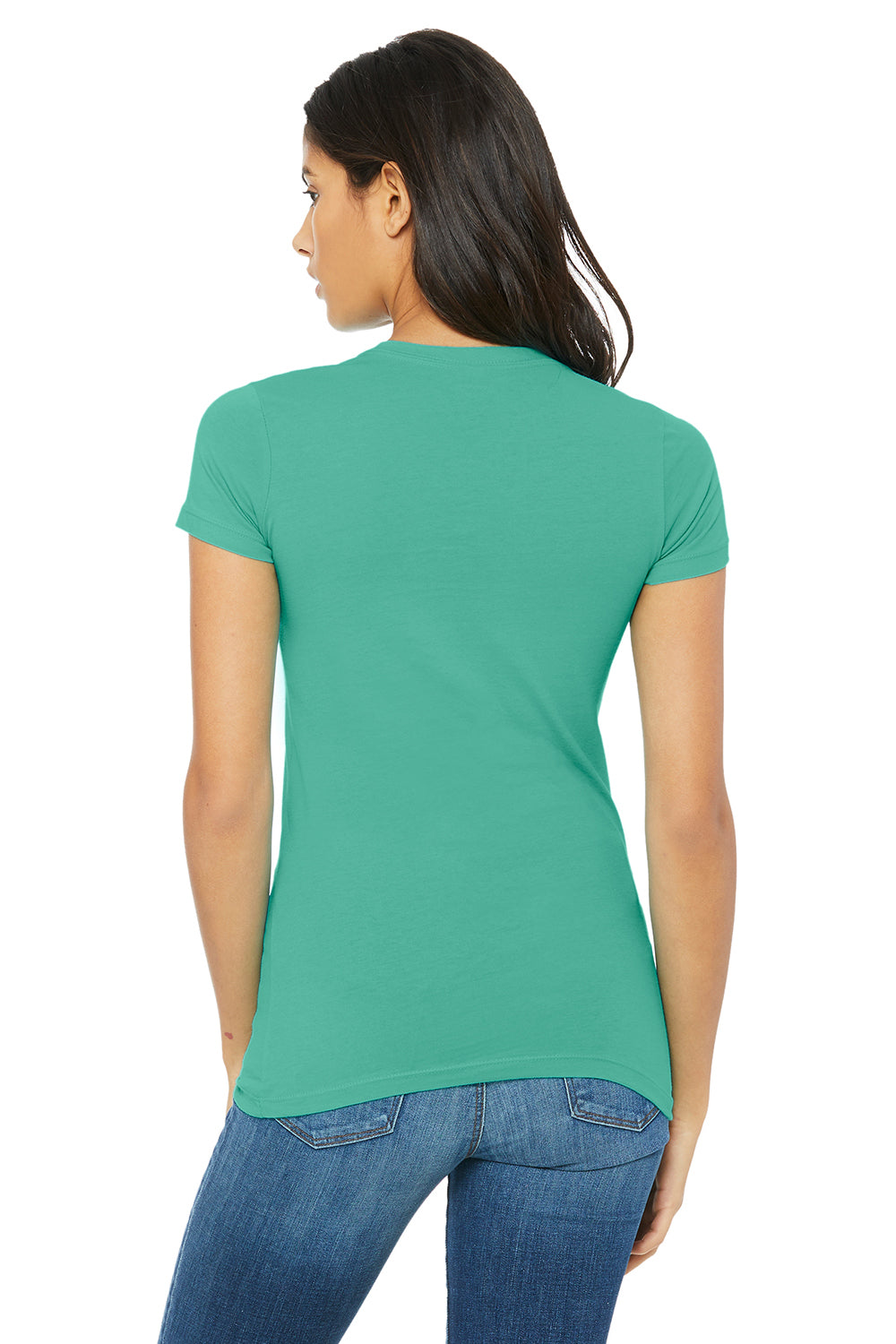Bella + Canvas BC6004/6004 Womens The Favorite Short Sleeve Crewneck T-Shirt Teal Green Model Back