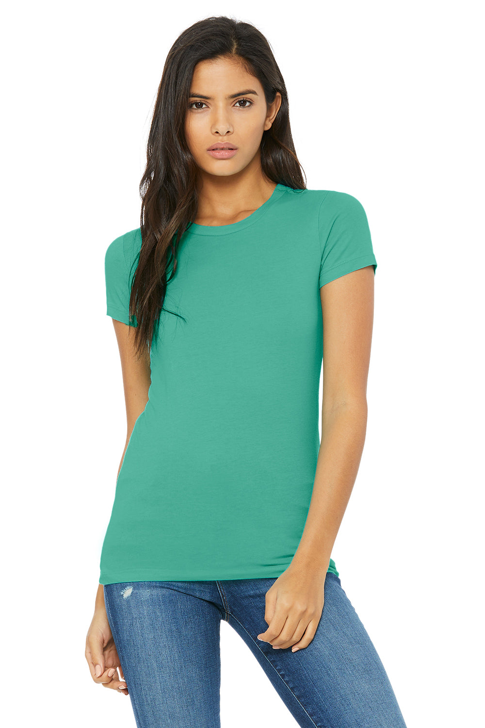 Bella + Canvas BC6004/6004 Womens The Favorite Short Sleeve Crewneck T-Shirt Teal Green Model Front