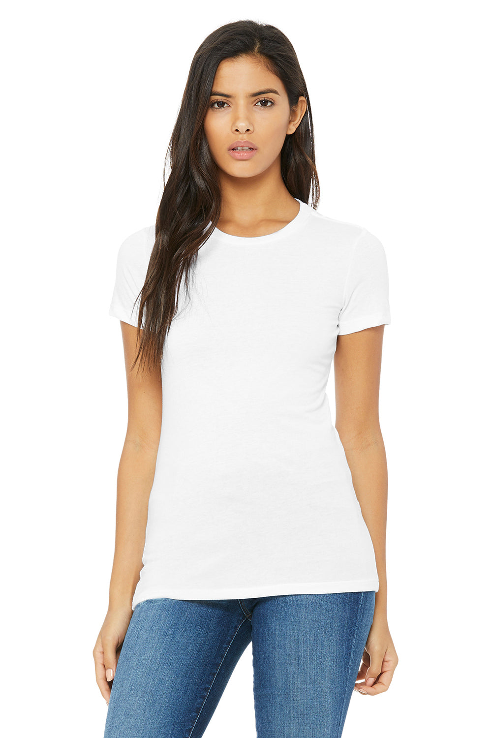 Bella + Canvas BC6004/6004 Womens The Favorite Short Sleeve Crewneck T-Shirt Solid White Model Front