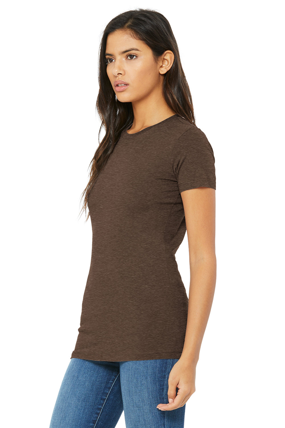 Bella + Canvas BC6004/6004 Womens The Favorite Short Sleeve Crewneck T-Shirt Heather Brown Model 3Q